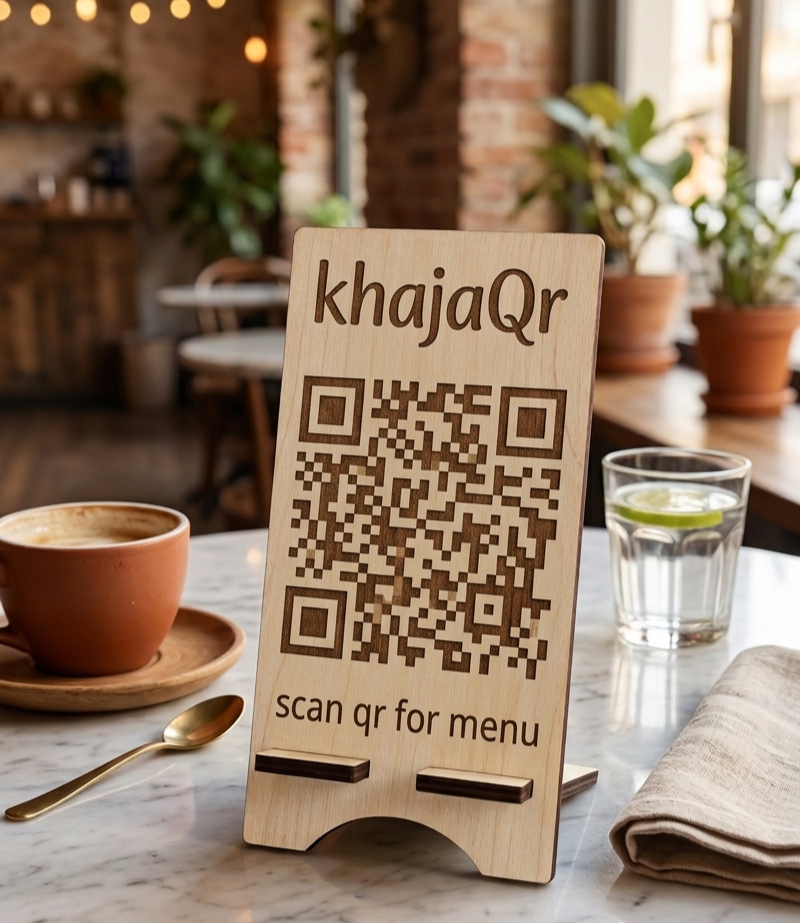 Cafe table with KhajaQR stand